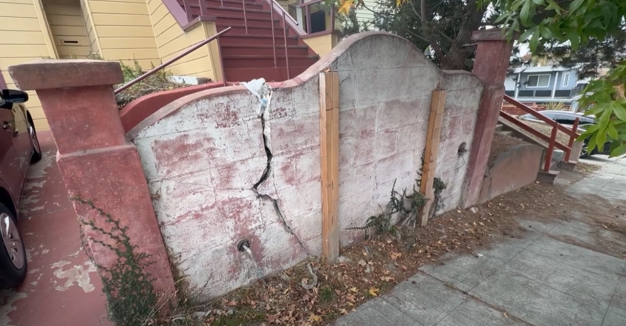 Homeowner Adds Temporary Supports to Shore Up Failing Retaining Wall